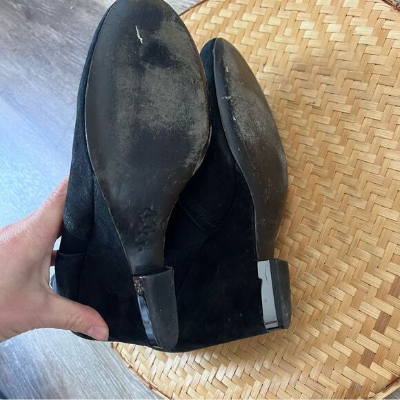 Tory Burch Brenda black leather‎ suede wedge ankle boots women’s size 9.5 - Picture 4 of 5